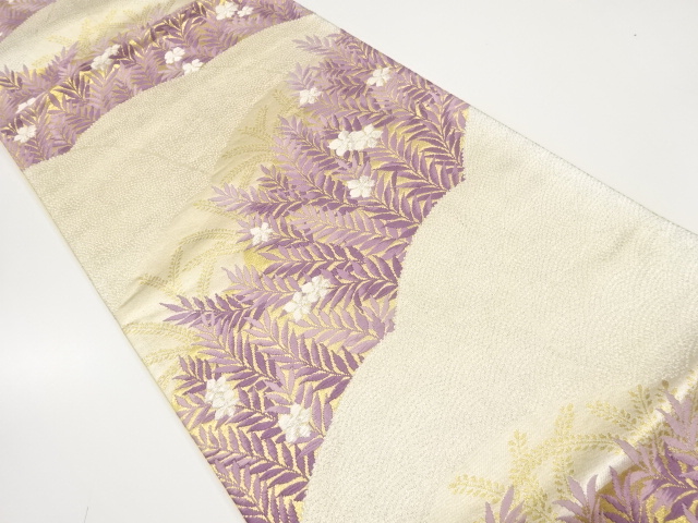 JAPANESE KIMONO / ANTIQUE FUKURO OBI / SILK / WOVEN FLORAL PLANTS